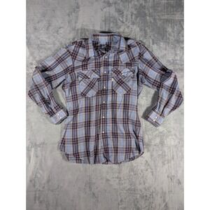 Levi's Men's Large Blue Orange Plaid Pearl Snap Western Shirt Metallic Thread